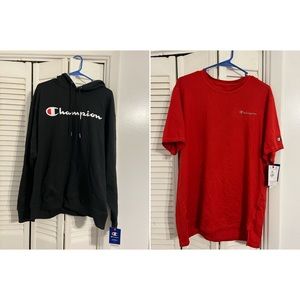 Men’s Champion hoodie and shirt NWT